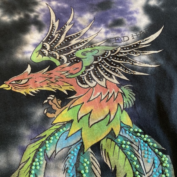 Ed Hardy Christian Audigier XL embellished black blue tie-dye tee t-shirt dragon - Picture 9 of 10